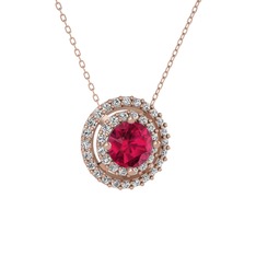 Rodolit garnet ve swarovski 18 ayar rose altın kolye (40 cm gümüş rolo zincir)