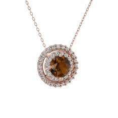 Lyra Kolye - Dumanlı kuvars ve swarovski 8 ayar rose altın kolye (40 cm rose altın rolo zincir) #tf162e