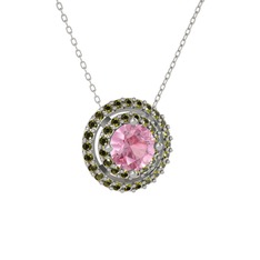 Lyra Kolye - Pembe kuvars ve peridot 8 ayar beyaz altın kolye (40 cm gümüş rolo zincir) #thb0oq