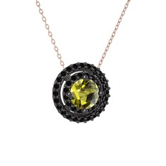 Lyra Kolye - Peridot ve siyah zirkon 925 ayar siyah rodyum kaplama gümüş kolye (40 cm rose altın rolo zincir) #tisprk