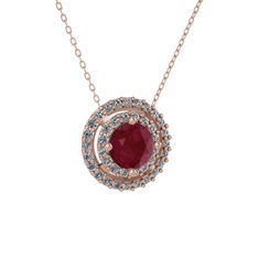 Lyra Kolye - Kök yakut ve pırlanta 925 ayar rose altın kaplama gümüş kolye (0.351 karat, 40 cm rose altın rolo zincir) #tq368l