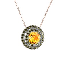 Lyra Kolye - Sitrin ve peridot 925 ayar gümüş kolye (40 cm rose altın rolo zincir) #u63hpc