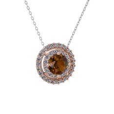 Lyra Kolye - Dumanlı kuvars ve pırlanta 18 ayar rose altın kolye (0.351 karat, 40 cm beyaz altın rolo zincir) #u6uqg6
