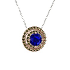 Lab safir ve peridot 8 ayar rose altın kolye (40 cm gümüş rolo zincir)