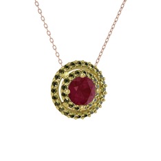 Kök yakut ve peridot 8 ayar altın kolye (40 cm rose altın rolo zincir)