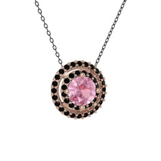 Lyra Kolye - Pembe kuvars ve siyah zirkon 18 ayar rose altın kolye (40 cm gümüş rolo zincir) #uj2au