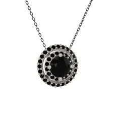 Lyra Kolye - Siyah zirkon 8 ayar beyaz altın kolye (40 cm gümüş rolo zincir) #ujl21b