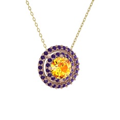 Lyra Kolye - Sitrin ve ametist 14 ayar rose altın kolye (40 cm altın rolo zincir) #ul7kcd