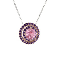 Pembe kuvars ve ametist 925 ayar rose altın kaplama gümüş kolye (40 cm gümüş rolo zincir)