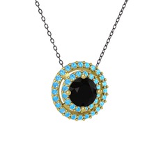 Lyra Kolye - Siyah zirkon ve akuamarin 8 ayar altın kolye (40 cm gümüş rolo zincir) #usb8vi
