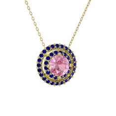 Pembe kuvars ve lab safir 925 ayar altın kaplama gümüş kolye (40 cm gümüş rolo zincir)