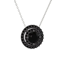 Lyra Kolye - Siyah zirkon 925 ayar siyah rodyum kaplama gümüş kolye (40 cm beyaz altın rolo zincir) #uwkeft