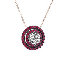 Lyra Kolye - Beyaz zirkon ve rodolit garnet 925 ayar siyah rodyum kaplama gümüş kolye (40 cm rose altın rolo zincir) #uxit46