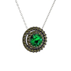 Lyra Kolye - Yeşil kuvars ve peridot 925 ayar siyah rodyum kaplama gümüş kolye (40 cm beyaz altın rolo zincir) #v7jmvg