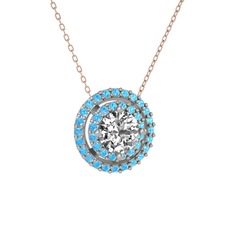 Swarovski ve akuamarin 925 ayar gümüş kolye (40 cm rose altın rolo zincir)