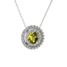 Peridot ve beyaz zirkon 18 ayar beyaz altın kolye (40 cm beyaz altın rolo zincir)
