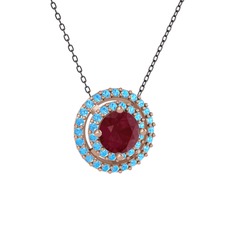 Lyra Kolye - Kök yakut ve akuamarin 925 ayar rose altın kaplama gümüş kolye (40 cm gümüş rolo zincir) #vxchvn