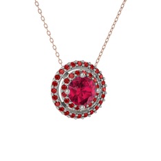 Rodolit garnet ve garnet 14 ayar beyaz altın kolye (40 cm rose altın rolo zincir)