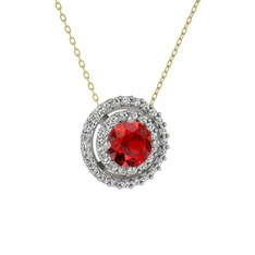 Lyra Kolye - Garnet ve beyaz zirkon 18 ayar beyaz altın kolye (40 cm altın rolo zincir) #w6ya5r