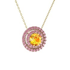 Lyra Kolye - Sitrin ve pembe kuvars 18 ayar rose altın kolye (40 cm altın rolo zincir) #we2z0d