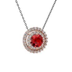 Garnet ve beyaz zirkon 14 ayar rose altın kolye (40 cm gümüş rolo zincir)