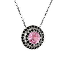 Lyra Kolye - Pembe kuvars ve siyah zirkon 8 ayar beyaz altın kolye (40 cm gümüş rolo zincir) #x6j84p