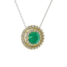 Lyra Kolye - Kök zümrüt ve swarovski 18 ayar altın kolye (40 cm beyaz altın rolo zincir) #x8y238