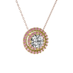 Swarovski ve pembe kuvars 8 ayar altın kolye (40 cm gümüş rolo zincir)