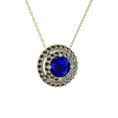 Lab safir ve peridot 14 ayar beyaz altın kolye (40 cm altın rolo zincir)