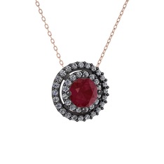 Lyra Kolye - Kök yakut ve pırlanta 925 ayar siyah rodyum kaplama gümüş kolye (0.351 karat, 40 cm rose altın rolo zincir) #xvjml