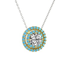 Swarovski ve akuamarin 925 ayar altın kaplama gümüş kolye (40 cm beyaz altın rolo zincir)