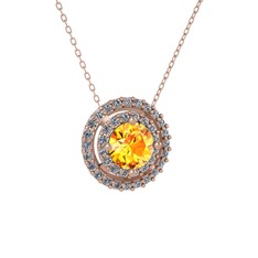 Sitrin ve pırlanta 925 ayar rose altın kaplama gümüş kolye (0.351 karat, 40 cm rose altın rolo zincir)