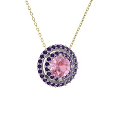 Lyra Kolye - Pembe kuvars ve ametist 925 ayar gümüş kolye (40 cm altın rolo zincir) #y8xvqq