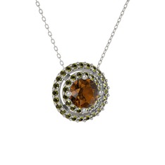 Lyra Kolye - Dumanlı kuvars ve peridot 14 ayar beyaz altın kolye (40 cm gümüş rolo zincir) #yakj04
