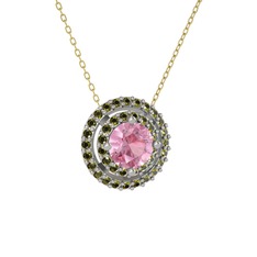 Pembe kuvars ve peridot 18 ayar beyaz altın kolye (40 cm altın rolo zincir)