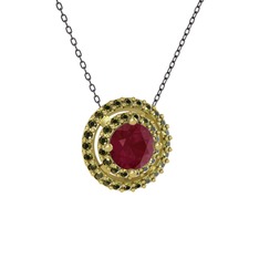 Kök yakut ve peridot 14 ayar altın kolye (40 cm gümüş rolo zincir)