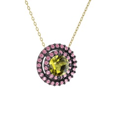 Peridot ve pembe kuvars 925 ayar siyah rodyum kaplama gümüş kolye (40 cm altın rolo zincir)