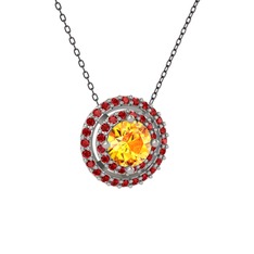 Lyra Kolye - Sitrin ve garnet 925 ayar gümüş kolye (40 cm gümüş rolo zincir) #z4pb86