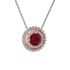 Kök yakut ve swarovski 14 ayar rose altın kolye (40 cm gümüş rolo zincir)