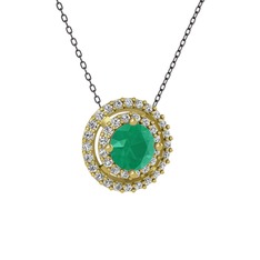 Lyra Kolye - Kök zümrüt ve swarovski 925 ayar altın kaplama gümüş kolye (40 cm gümüş rolo zincir) #zmuzia