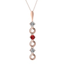 Beyaz zirkon ve garnet 8 ayar rose altın kolye (40 cm rose altın rolo zincir)