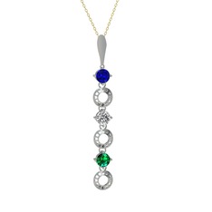 Leilani Kolye - Lab safir, beyaz zirkon ve yeşil kuvars 8 ayar beyaz altın kolye (40 cm altın rolo zincir) #10589lc