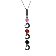 Leilani Kolye - Pembe kuvars, garnet ve siyah zirkon 925 ayar siyah rodyum kaplama gümüş kolye (40 cm gümüş rolo zincir) #10zwn44