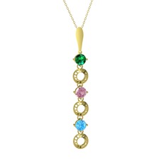 Yeşil kuvars, pembe kuvars ve akuamarin 8 ayar altın kolye (40 cm altın rolo zincir)