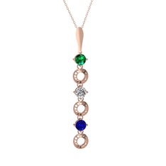 Leilani Kolye - Yeşil kuvars, beyaz zirkon ve lab safir 925 ayar rose altın kaplama gümüş kolye (40 cm gümüş rolo zincir) #125bl2b