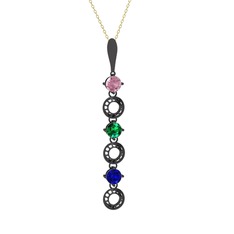 Leilani Kolye - Pembe kuvars, yeşil kuvars ve lab safir 925 ayar siyah rodyum kaplama gümüş kolye (40 cm altın rolo zincir) #125c42d