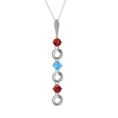 Leilani Kolye - Garnet ve akuamarin 925 ayar gümüş kolye (40 cm gümüş rolo zincir) #12befs8