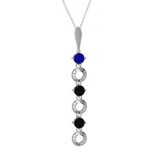 Lab safir ve siyah zirkon 925 ayar gümüş kolye (40 cm rose altın rolo zincir)