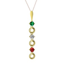 Leilani Kolye - Yeşil kuvars, beyaz zirkon ve garnet 14 ayar altın kolye (40 cm rose altın rolo zincir) #12h04wi