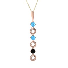 Akuamarin ve siyah zirkon 14 ayar rose altın kolye (40 cm altın rolo zincir)